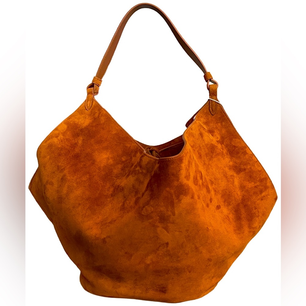 KHAITE Medium Lotus Tote Bag — Caramel Suede